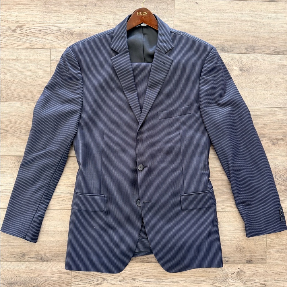 Navy Pinstripe Men's Blazer - Perry Ellis Portfolio